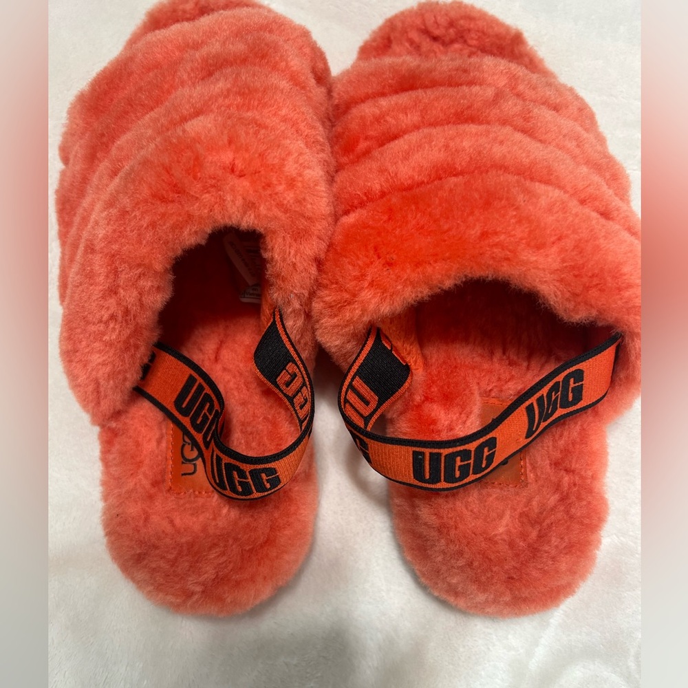 UGG Fluff Yeah Slides Hazard Orange Size 6 Women EUC - Picture 5 of 11